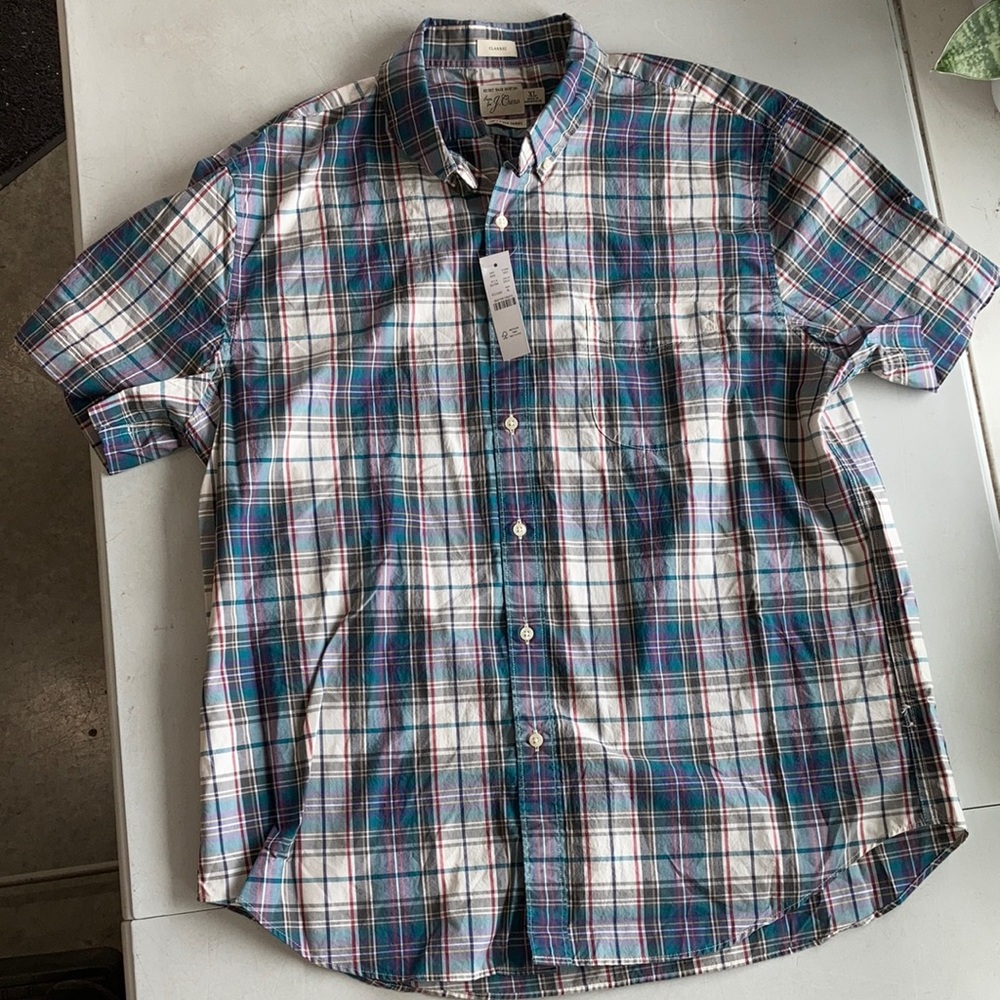 J. Crew Plaid Short-Sleeve Button-Down Shirt in Blue, Green, White